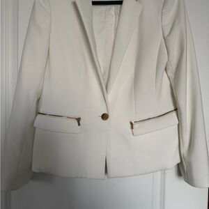 Anne Klein White Professional Blazer - Gold Zipper Detail - Size M-L